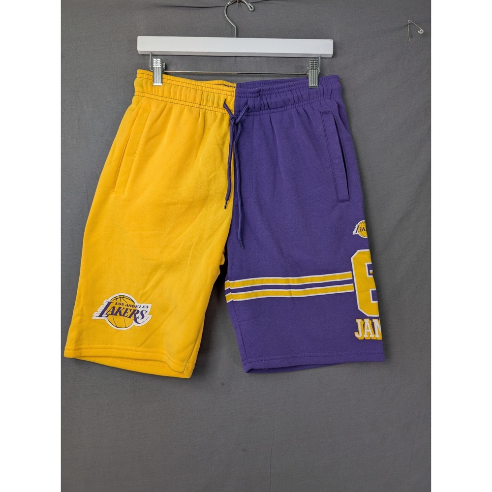 NBA Los Angeles Lakers LeBron James Split Fleece Shorts Small Purple Gold 6628